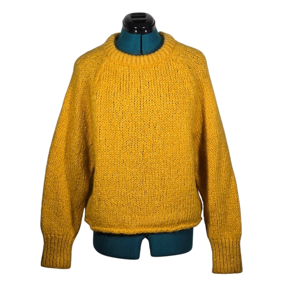 Zara Mohair Blend Chunky Knit Sweater Mustard Yellow Gold Pullover Small - Picture 3 of 9